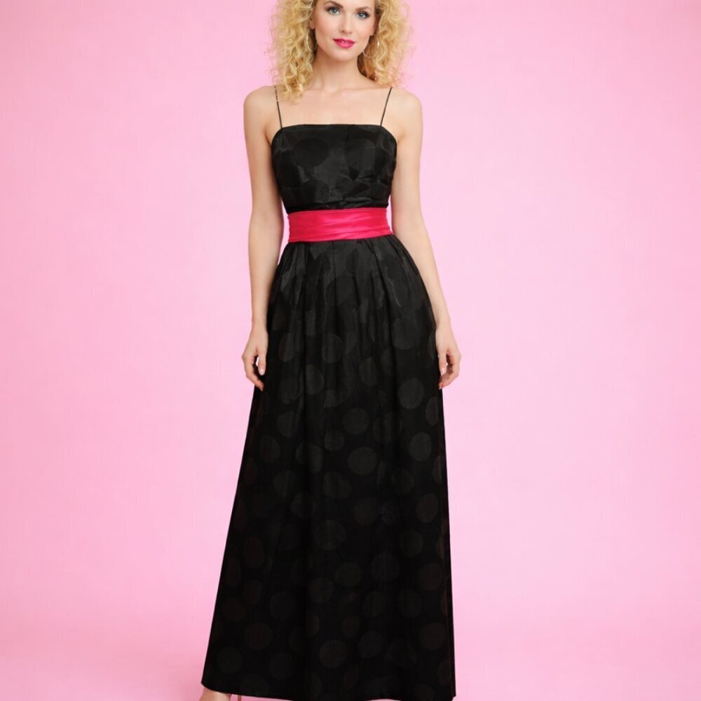 Lillie Rubin Vintage 1980's Black Cocktail Dress Hot Pink 80’s Full Skirt